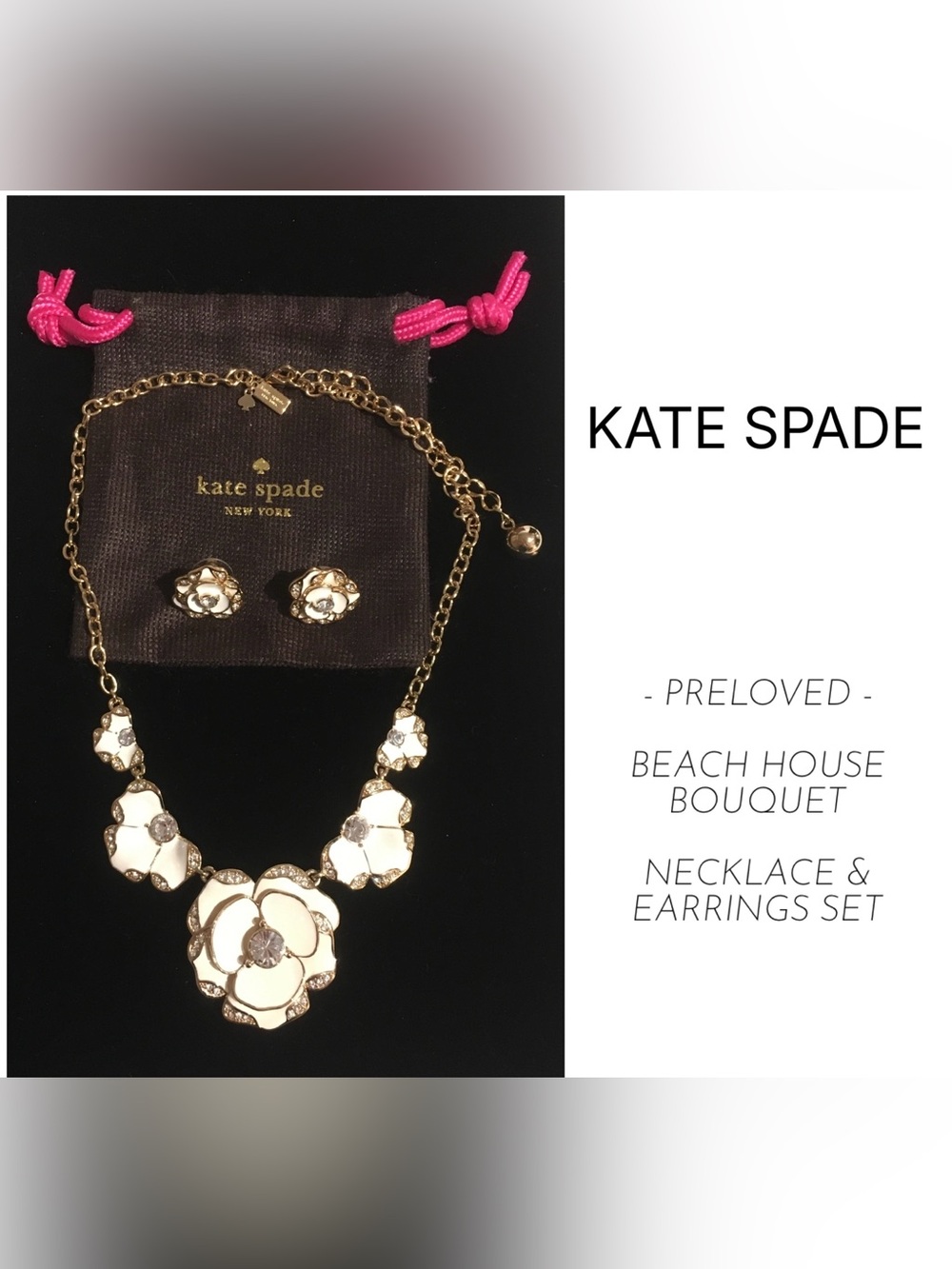 KATE SPADE - PRELOVED - WHITE / GOLD FLORAL NECKLACE AND EARRINGS SET